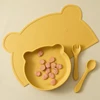 4PCS Baby Silicone Dishes Set Waterproof Placemat Suction Cartoon Bear Plate Soft Fork Spoon Feeding Learning Baby Stuff 2