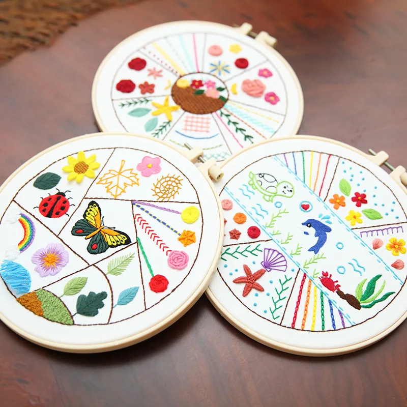 Embroidery Starter Kit Colorful Ergonomic Cross Stitch Kit with 3x  Embroidery Cloth 1x Embroidery Hoop 9x Needles 3x Colorful - AliExpress