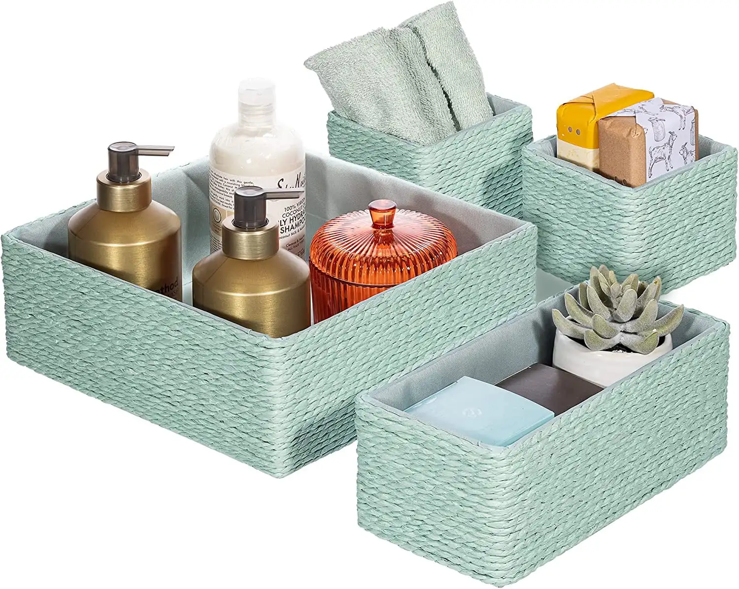 

Корзины для хранения Sorbus-материал из плетеной бумаги-набор из 4 плетеных органайзеров для ванной комнаты, туалетного столика, шкафа и открытых полок