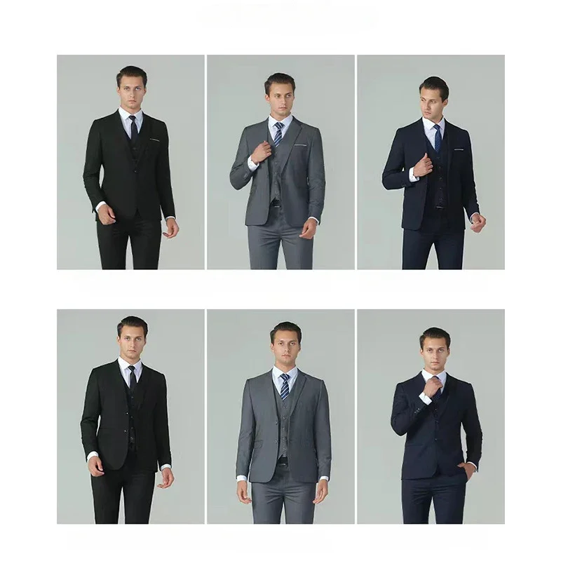 6XL ( Blazer + Vest + Pants ) High-end Business Formal Slim Men Suits British Style Large Size Groom Wedding Dress 3-piece Set