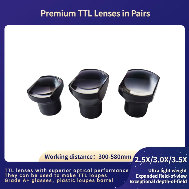 

New Arrival TTL Loupes Square Lenses In Pairs 2.5X/3.0X/3.5X(Through The Lenses) The Len Used To Make TTL Dental Surgical Loupes