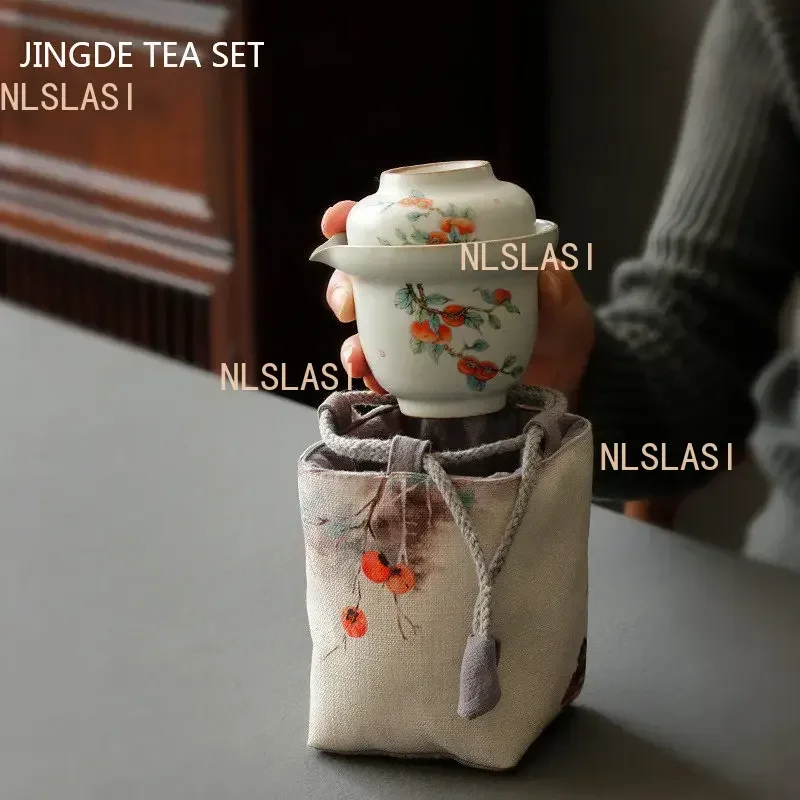 Portable Ceramics Tea Pot and Cup Set Chinese Tea Infuser Customized Tea Ceremony Supplies Travel Tea Set A Pot of Two Cups