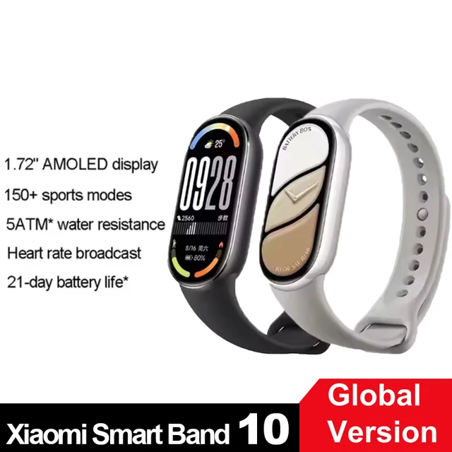 Original Xiaomi Band 10 Smart Band10 CN Version Color 1.62" AMOLED Health Monitoring 21 Days Battery Life Miband WristBand Watch