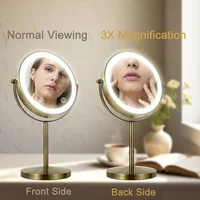 กระจกแต่งหน้า LED สองด้านสีบรอนซ์, กระจกแต่งหน้า 3X/5X, ใช้พลังงานจาก USB, ระบบควบคุมแบบสัมผัส 3 สีและปรับความสว่างได้ 5
