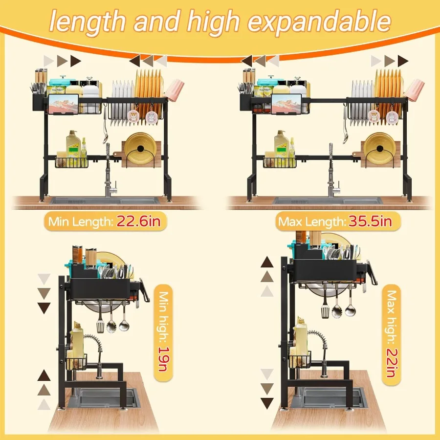 Over The Sink Dish Drying Rack Expandable Height and Length22.6 35.5 L SnapOn Design 2 Tier Large Dish Rack