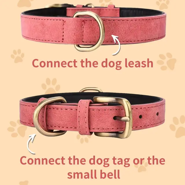 CP250-1--vintage sofa leather pet collar, ultra-fine fiber lychee pattern fabric substrate, zinc alloy D-ring and needle buckle 5