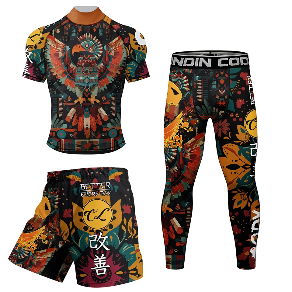 Sports Apparel Brazilian Jiu Jitsu Rash guard MMA T-shirt + Pants BJJ Not Gi Kimono Boxing Rashguard Sets With Rubber Waistband Shorts And Anti sports apparel
