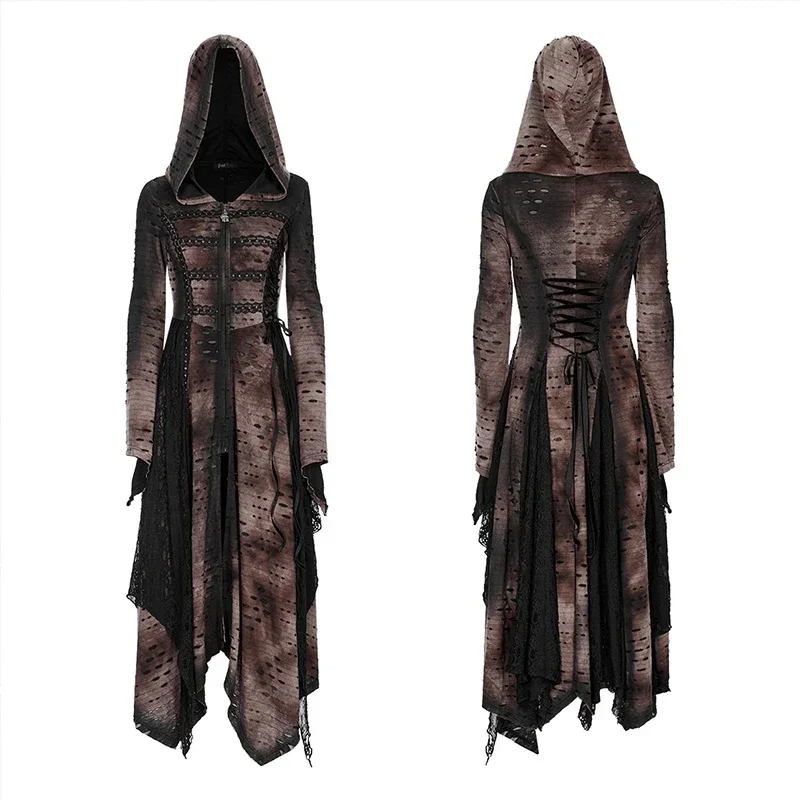 PUNK RAVE Women's Splices Lace Mesh Dark Wizard Coat Gothic