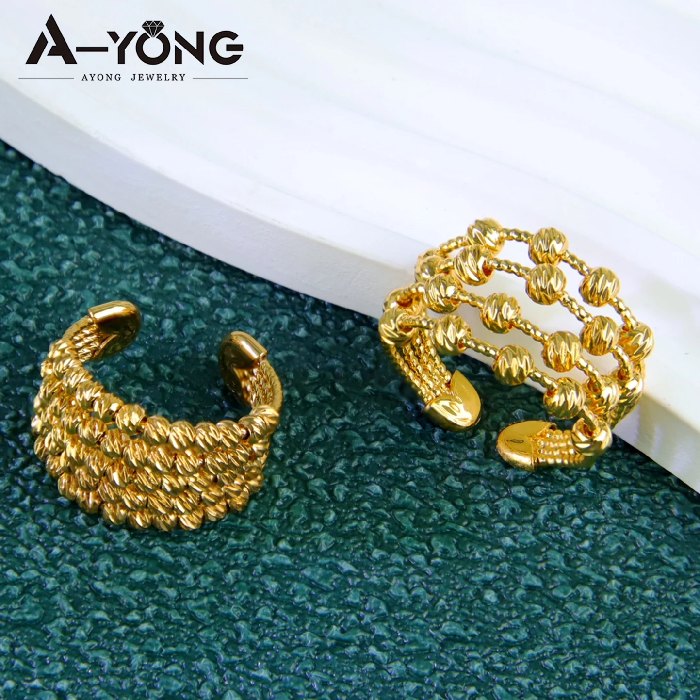 Luxuriöse arabische Braut-Hochzeitsringe, 21 Karat vergoldet, verstellbar, italienische Mode, Heiratsring, Dubai, Naher Osten, Damen-Party-Schmuck – Detail 2