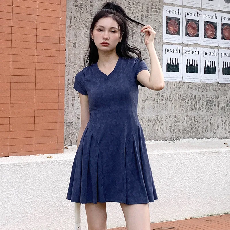 Tennis Dress Women Sport Dresses Tennis Skirt Short-sleeved Badminton Dress Women's Skirt Jacquard Camouflage Sports Suit