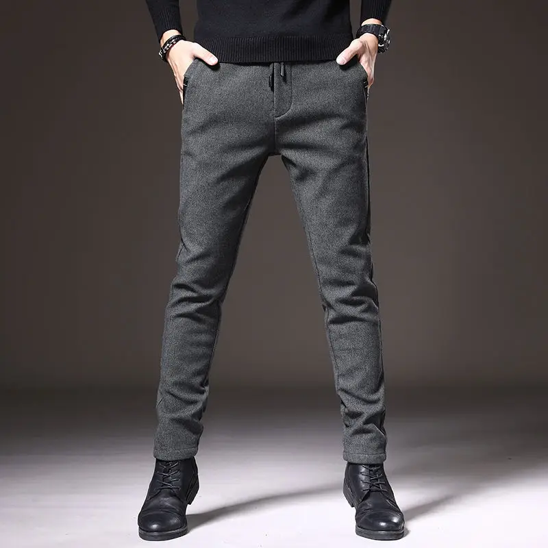 

2023 Autumn Thicken Warm Pants Men's Fleece Pants Men Casual Fashion High Quality Fashion Pockets Drawstring Trousers Z3