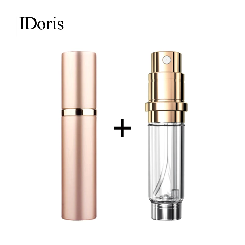 

IDoris Mini Empty Perfume Spray Bottle Portable Refillable Plastic Parfume Atomizer Mist Dispenser Travel Contain Gold+Liner