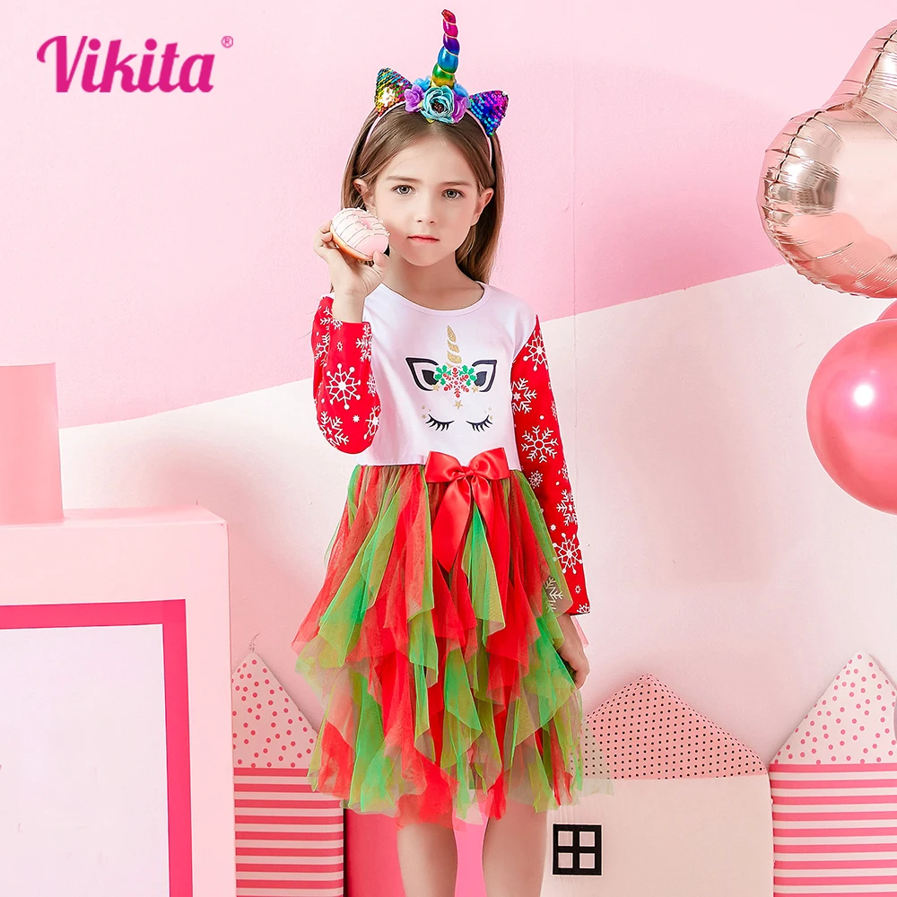 Girls New Year Christmas dress kids green red snowflakes bow knot dresses girls irregular mesh tulle tutu princess dress