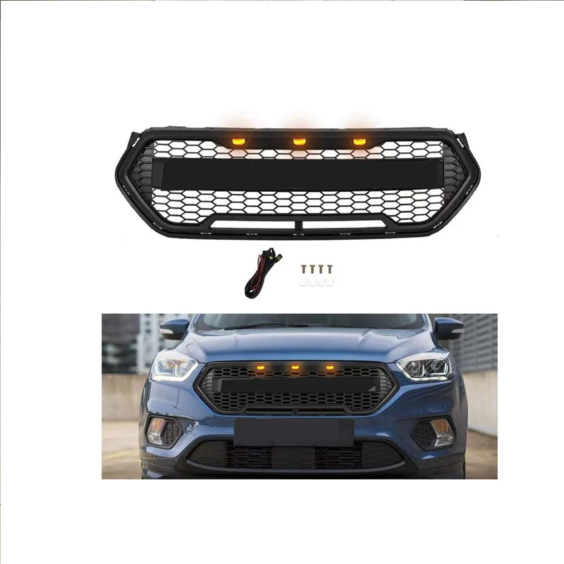 Matte Black Grille Front Bumper Mask Mesh Amber Led Racing