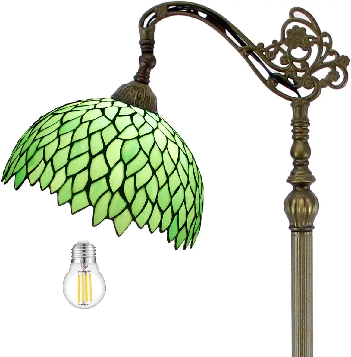 

Lamp Floor Green Wisteria Stained Glass Arched Lamp 12X18X64 Inches Gooseneck Adjustable Corner Standing Reading Light Decor Bed