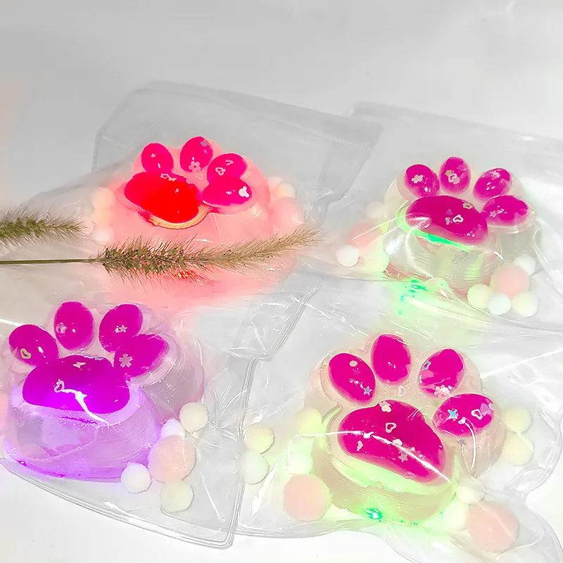 Super Cute Flash Transparent Cat Paw Squeeze Slow Rebound Toy Cartoon Glowing Crystal Cat Paw Soft Sticky Stress Relief Toy Gift 6