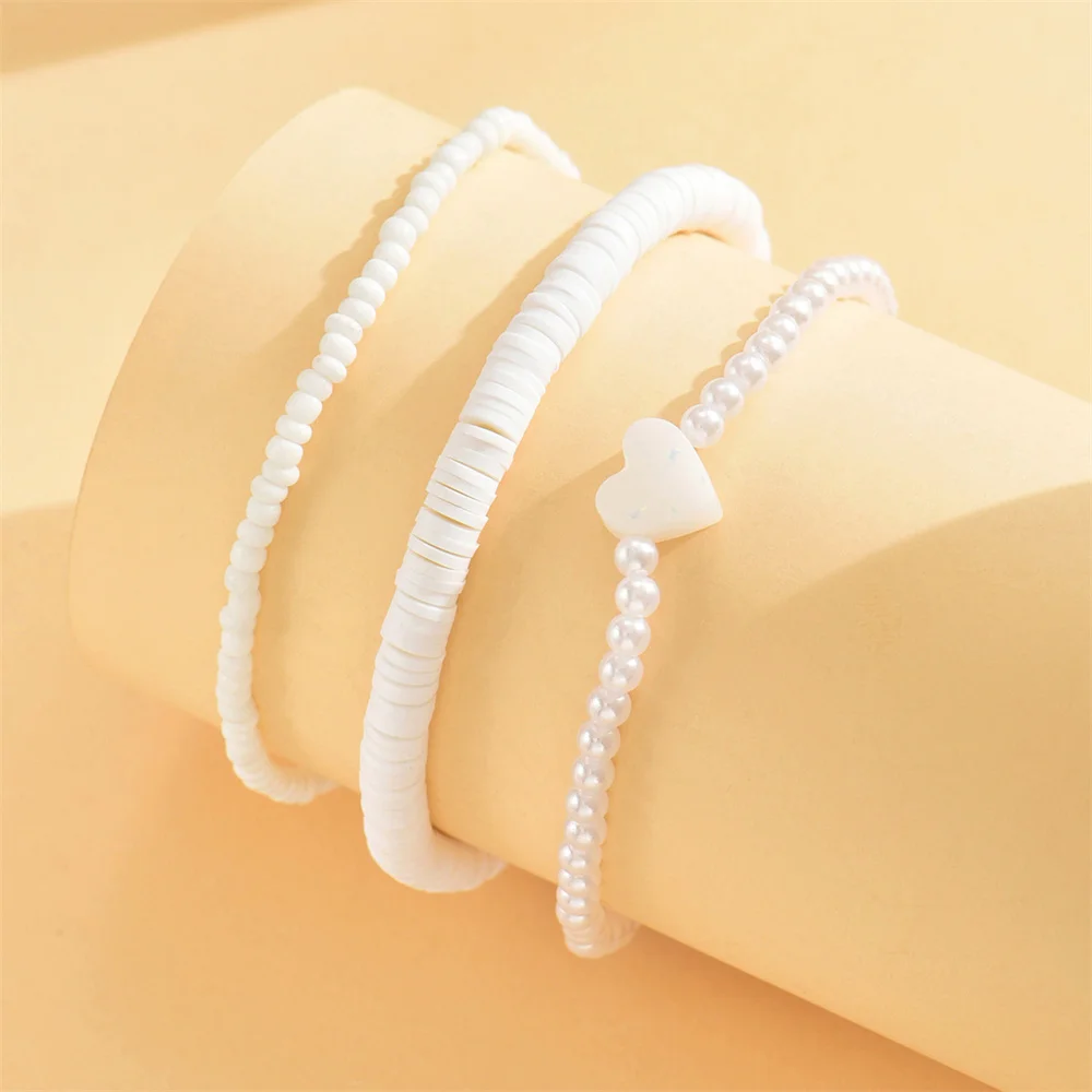 Simulated Pearl Rice Beads Love Heart Anklets For Women Silver Color Foot Chains Ankle Bracelet Beach Jewelry Summer Accessories