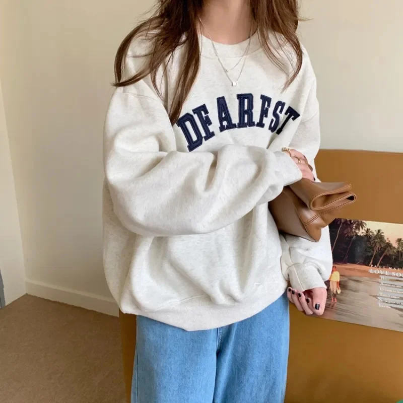 

2023 Autumn Kpop Letter Hoodie Women Fashion Korean Thin Chic Womens O Neck Sweatshirts Y2k Streetwear Loose Hoodies for Women