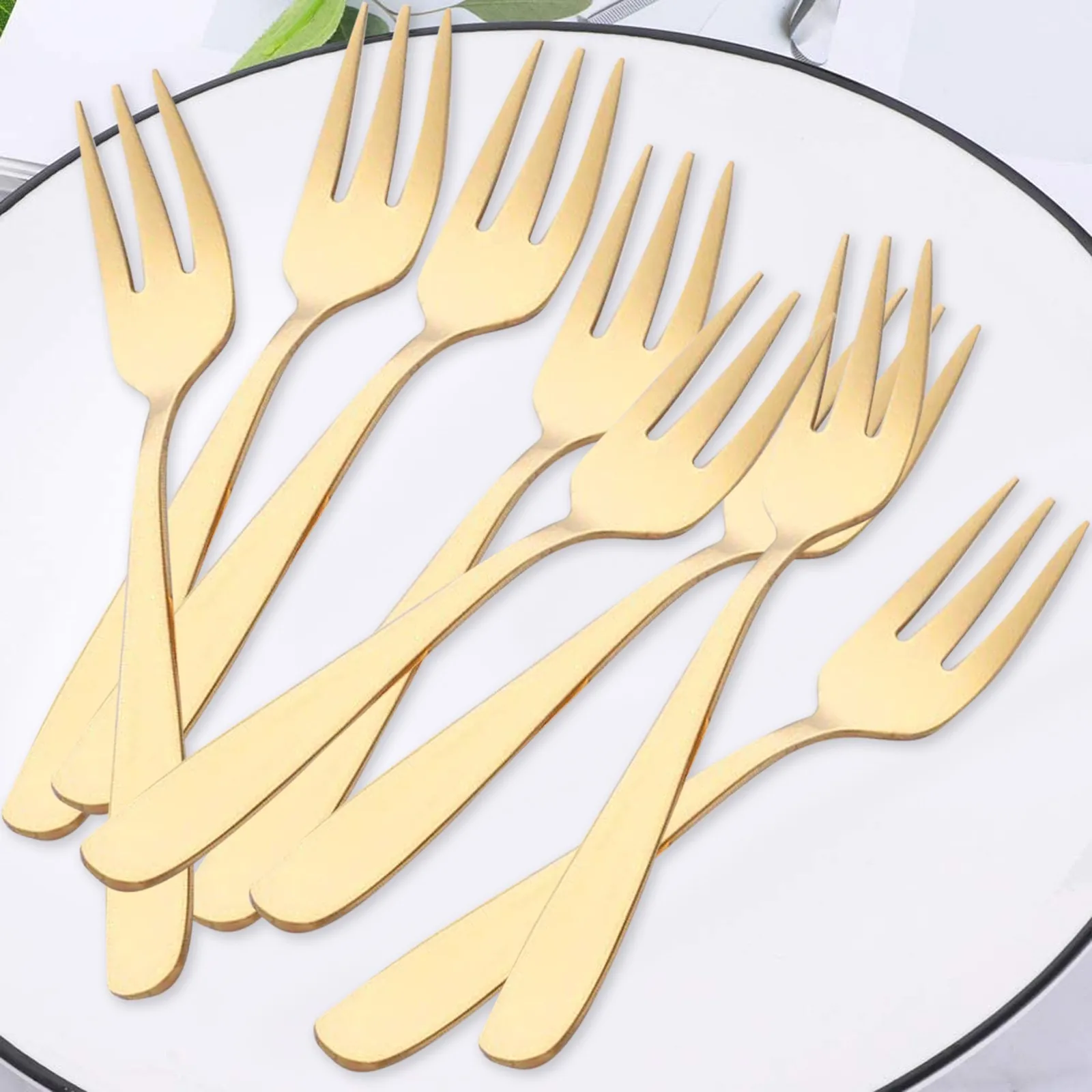 Fruit Fork Food Picks Stainless Steel Gold For Fruit Salad Dessert Snack 8pcs