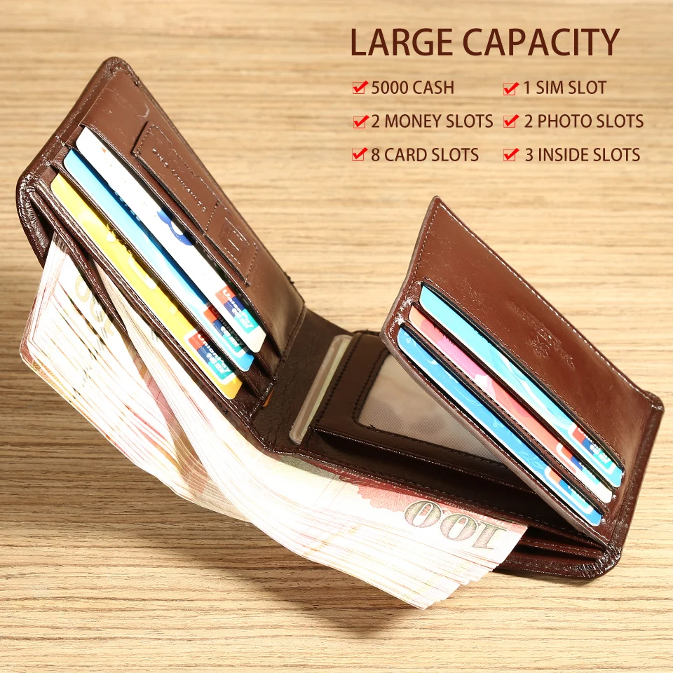 【Genuine Cowhide Leather】ManBang Brand Hot Sale Men's Wallet Luxury Original Short Tri-Fold First Layer Cowhide Purse Business 3