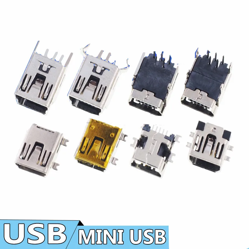 

10PCS MINI USB Socket Patch T-shaped Female Port Straight/Bent Foot 24 Locate The Short Body Sink Plate