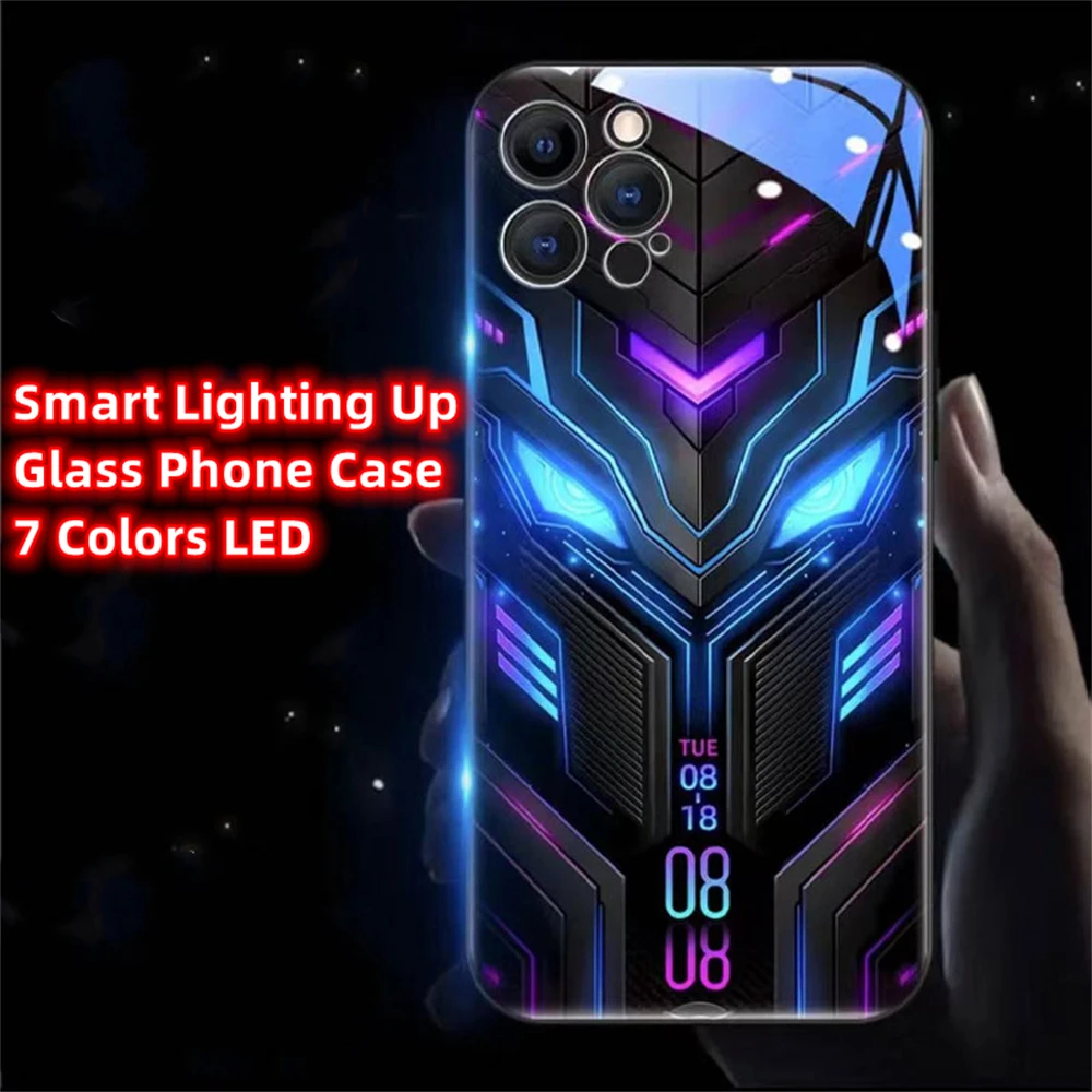 

Popular Mechanical Armor LED Light Up Glowing Luminous Phone Case Cover For Samsung S24 S23 S22 S21 S20 FE Note 10 20 Plus Ultra