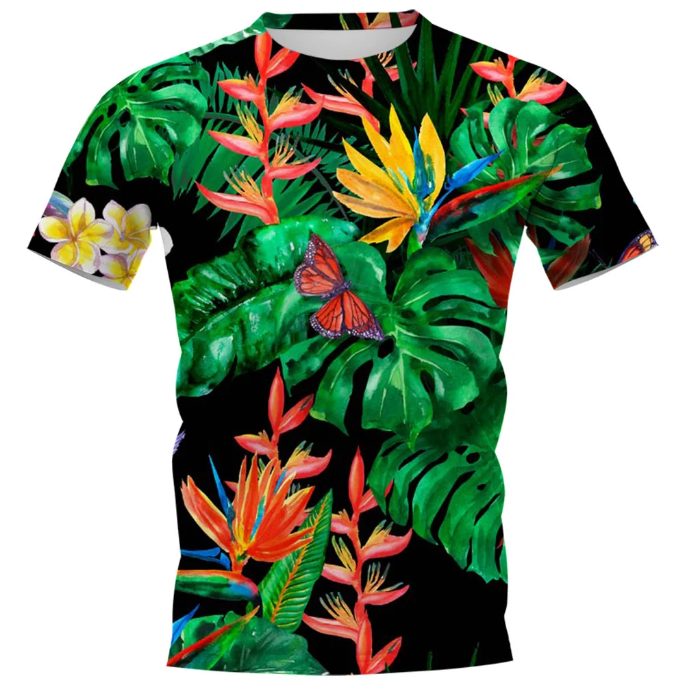 Tropical Plant Leaf Print Short Sleeve T Shirt