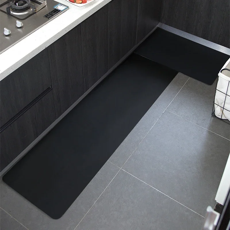 

Black Floor Mat for Kitchen Carpet Waterproof and Non-slip Pvc Leather Rug Oil-proof Solid Color Foot Mat 주방 바닥 매트 Tapis Cuisine