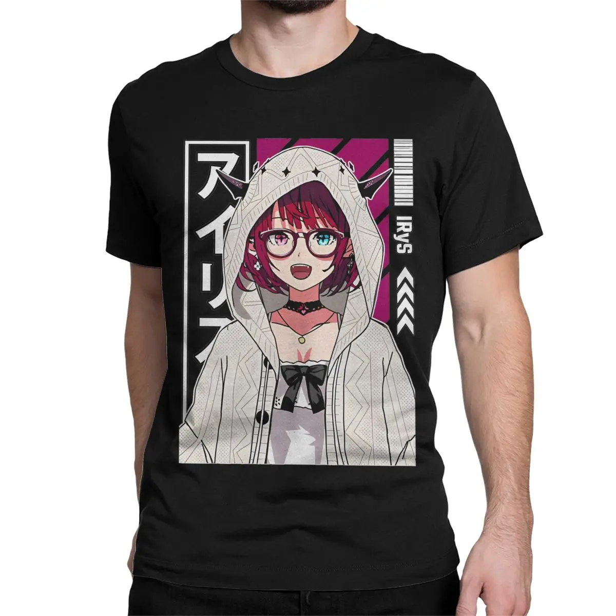 thumbnail image 1 of Camiseta de algodón con capucha IRyS para hombre y mujer, estilo Hololive, manga corta, cuello redondo, estampado gráfico, 1 of 7
