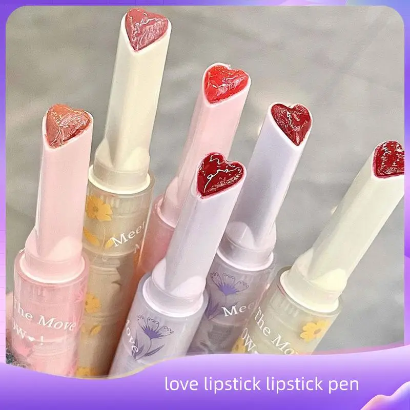 Clear Water Light Solid Lip Gloss Jelly Pink Lip Tint Mirror Glass Glaze Heart-shaped Lipstick Pencil Korean Makeup