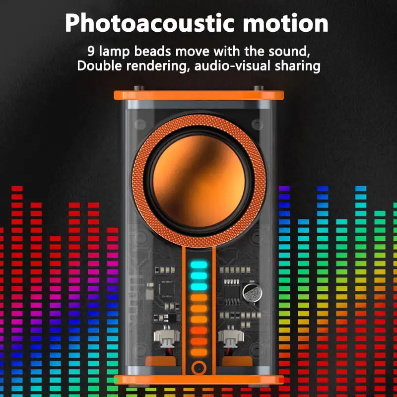 

Беспроводной Bluetooth-динамик K07, прозрачный, Mecha, со звуком, подсветкой, ритмом, сабвуфером, TWS, стерео, киберпанк, музыкальный центр, громкая связь