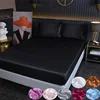 Ice Silk Bed Sheet for Summer Polyester Satin Fitted Bed Sheets with Elastic Band Solid Color Bed Cover 1