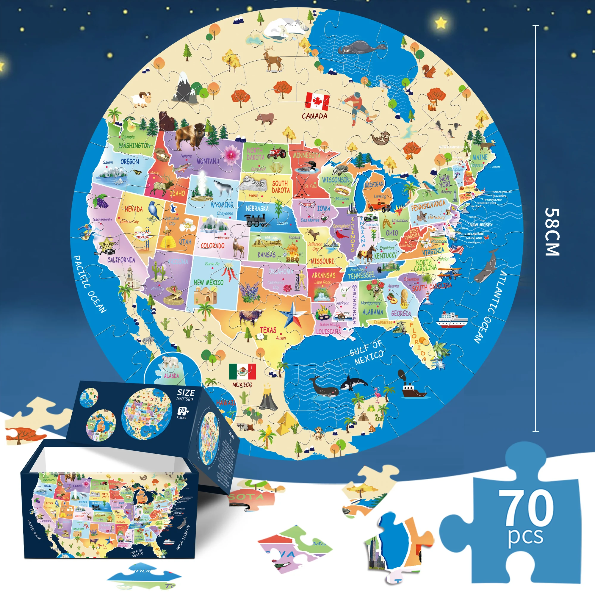 70 Piece Puzzle for Kids, Jigsaw Puzzles, Educational Toy, Large Round Floor Puzzles for Kids, Christmas Birthday Gift for Kids 2