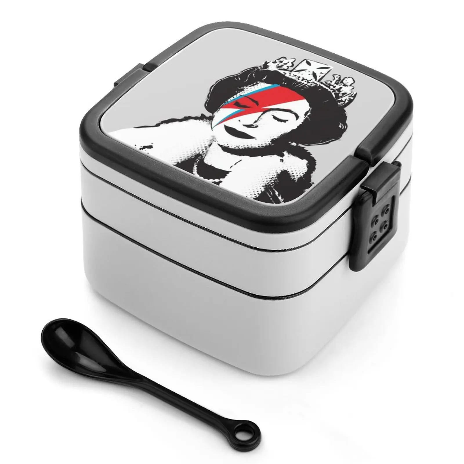 Banksy Uk England God Save The Queen Elizabeth Rockband Face Double Layer Bento Box Portable Lunch Box Per Bambini School Banksy