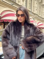 Women Thick Faux Fur Coat Lapel Hidden Button Loose  elegant lady Outerwear 2025 Fashion Female Street Commute Overcoat New 5
