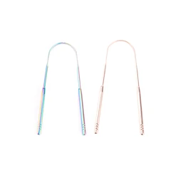 Vibrant Stainless Steel Tongue Scraper for Fresh Breath and Oral Hygiene (Rainbow Rose Gold)