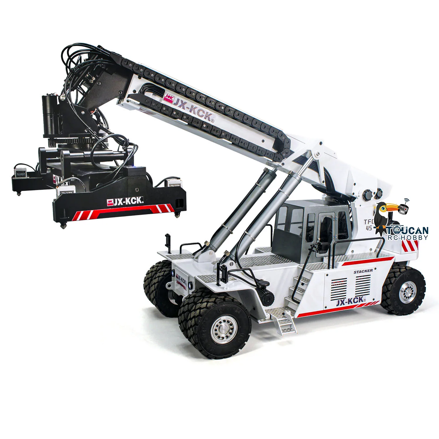 1/14 Scale RC Hydraulic Reach Stacker JX KCK TFC45 with 5-way Reversing Valve Lights PL18EVLite Radio Control Container Handler 2