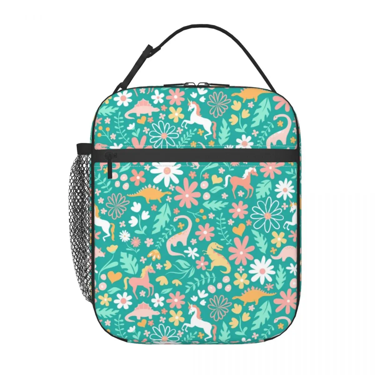Cute Unicorn And Dinosaur Print Insulated Lunch Bags for Work School Portable Cooler Thermal Bento Box Women Children