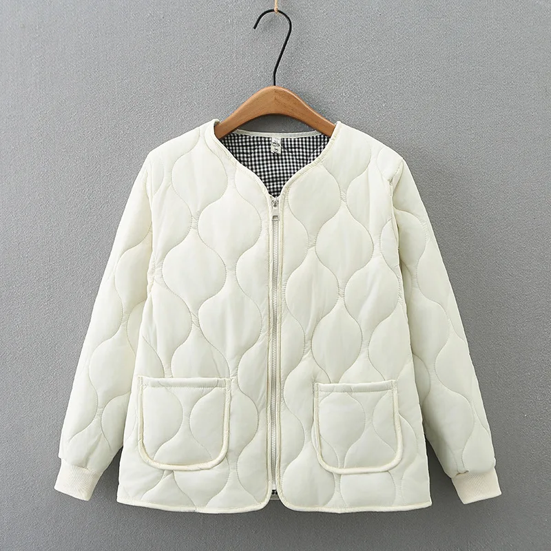 Gourd Shape Patch Pocket Zipper Parkas Women Autumn Winter 2023 Plus Size Casual Clothing Thin Padded Coat Wadded Jacket