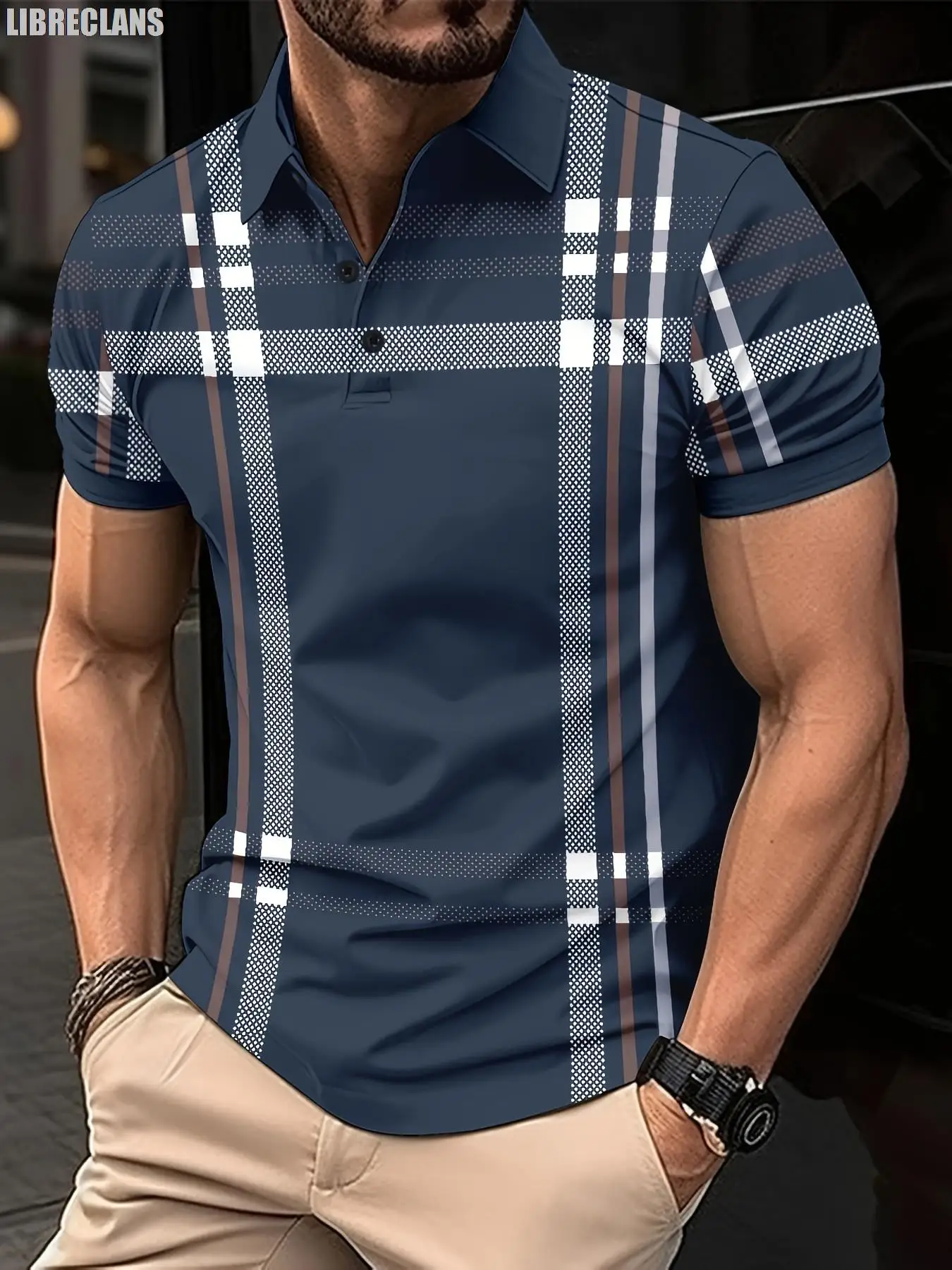 Striped Plaid Printed Men\'s POLO Shirt 2023 Summer New Men\'s Top Plus Size Casual Comfort Versatile Short Sleeves for Shopping