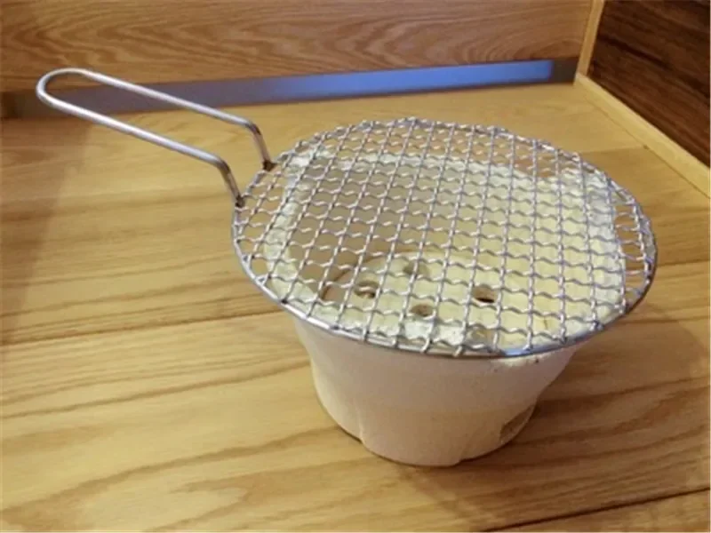 304 stainless steel round Korean barbecue net baking tray roasted steel mesh BBQ net with handle rotisserie grill accessories