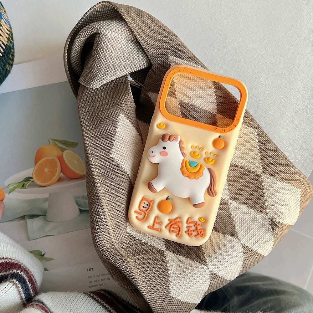 Adorable 3D Horse Design Telescopic Bracket Shockproof Phone Case with Stand Holder