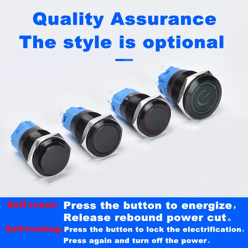 12/16/19/22mm Oxidized Black Waterproof Dustproof metal button switch Self-locking Reset LED Power Switch 3v 5v 6v 12V 24V 220V button switch