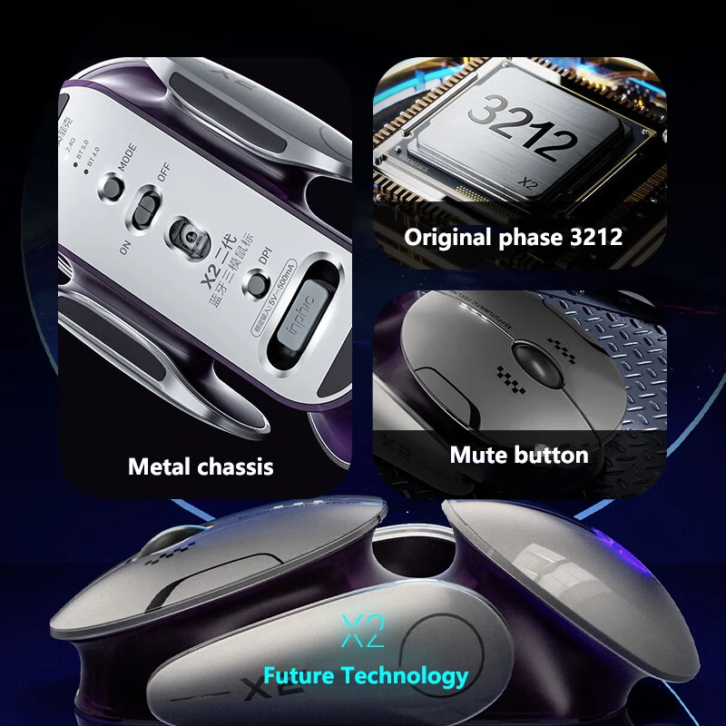 Inphic X2 Silent Bluetooth Mouse Metal Base Rechargeable Wireless Gaming Mouse for Computer Laptop Office Game
