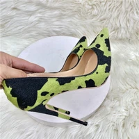 2020 New Women's Shoes Camouflage Horse Hair Celebrity High Heels 12CM Thin Heels Pointed Shallow Mouth Single Shoes Banquet Sho - Image 6
