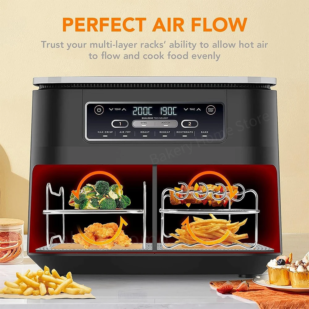 Premium Air Fryer Accessories Set with Stainless Steel Grill Racks and Rectangle Silicone Basket