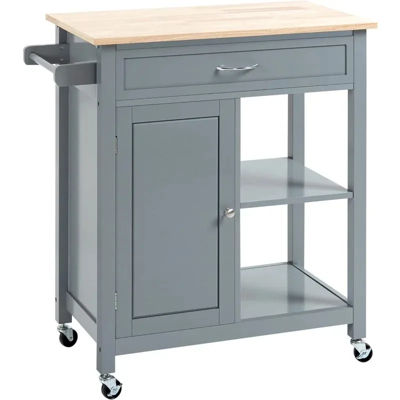 

Kitchen Island Cart, Rolling Kitchen Island with Storage Shelf, Solid Wood Top, Drawer, for Dining Room, Black