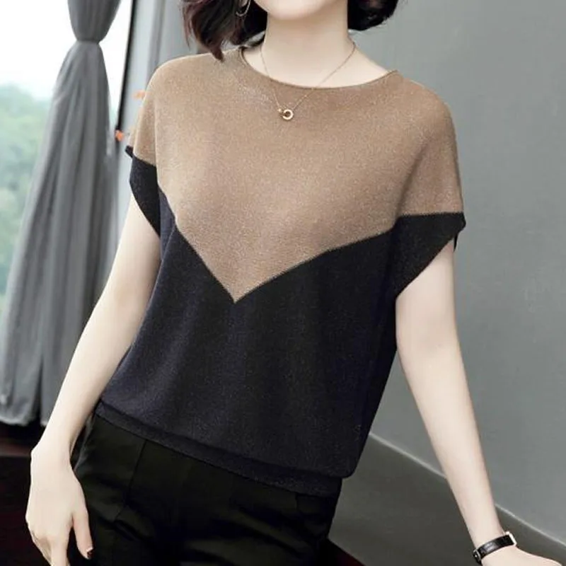 

Women's Clothing Commute All-match Short Sleeve Patchwork T-shirt Summer Fashion Casual Simplicity Crew Neck Loose Tops Female