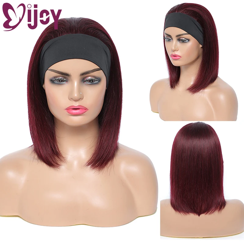 

Straight Headband Wig Short Bob Human Hair Wigs With Headbands For Women 99J/Burgundy Brazilian Remy Wig Full Machine Made Wig