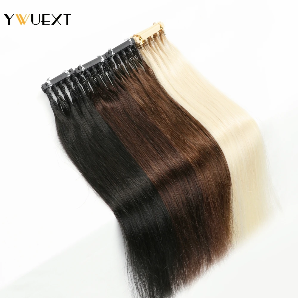 YWUEXT Dark Brown 2# 6D-2 Hair Extensions Natural Straight 16" 20" 24" Machine Remy Human Hair Micro Rings 5 pins